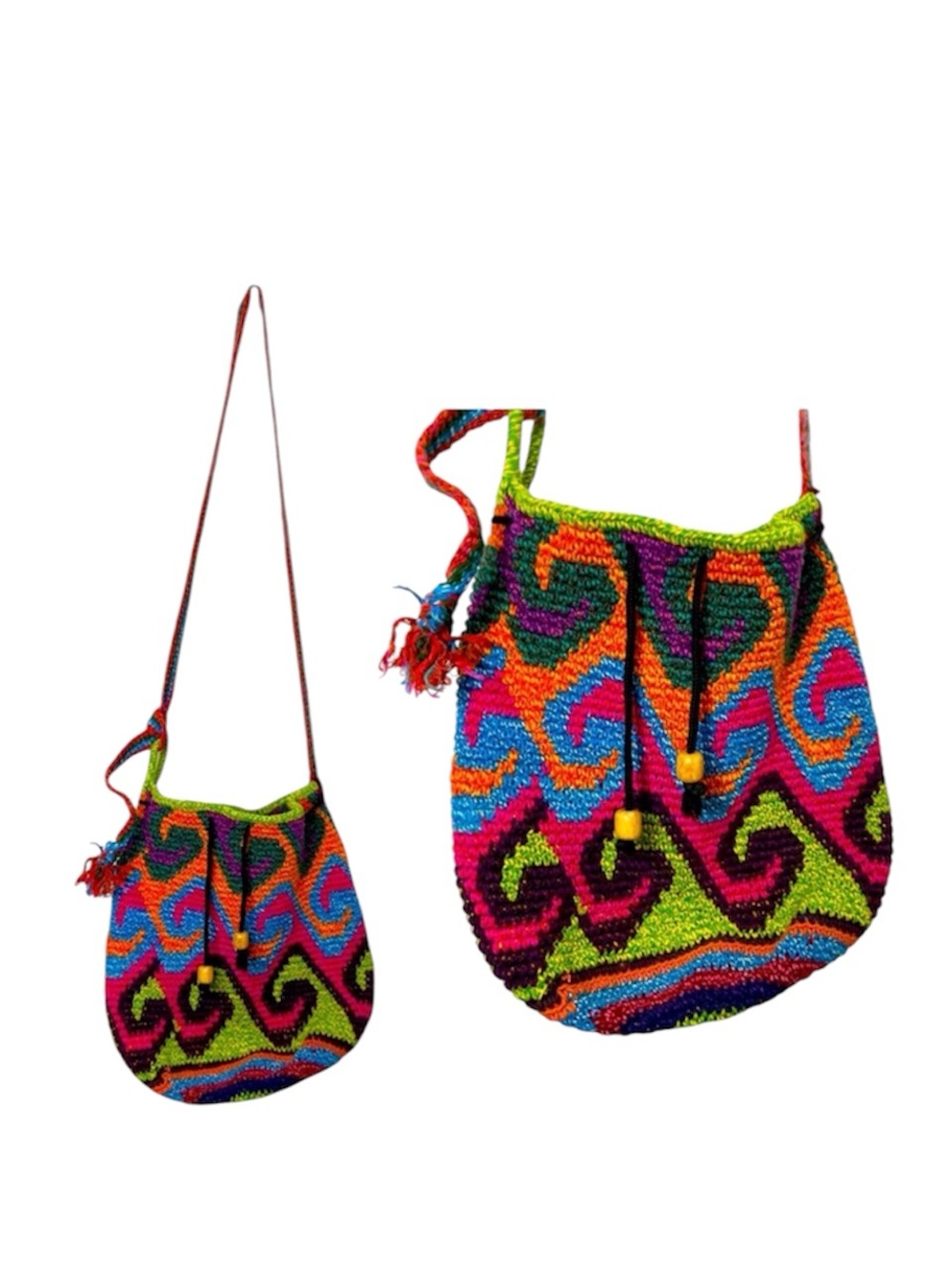 Crochet Psychedelic Geometric Pattern Knit Bucket Bag Multi-Color